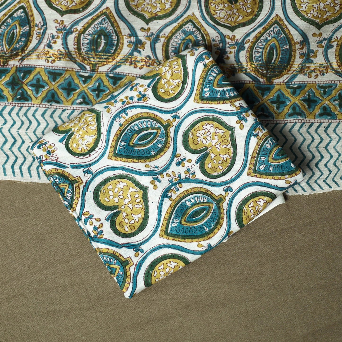 Chanderi silk hand block sanganeri print 3pc unstitched