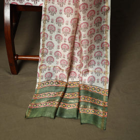 Chanderi silk hand block sanganeri print 3pc unstitched