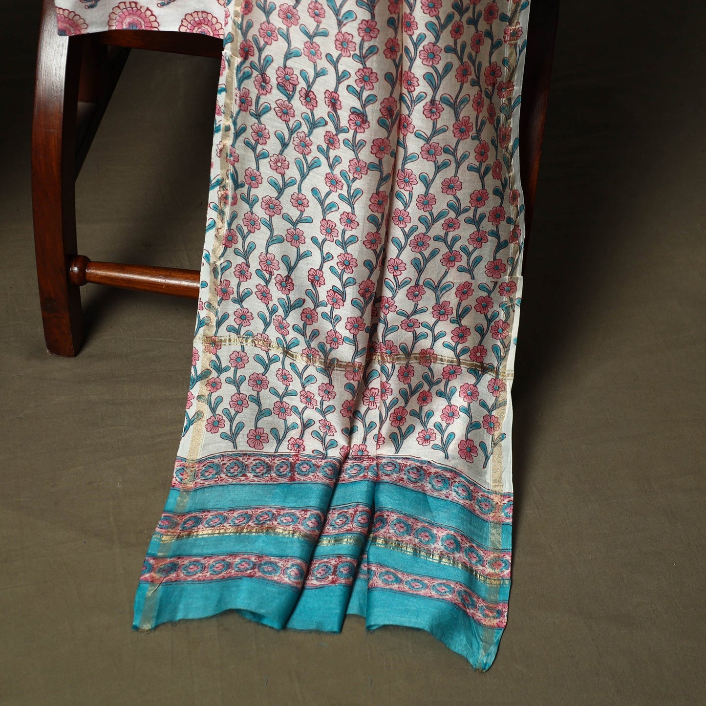 Chanderi silk hand block sanganeri print 3pc unstitched