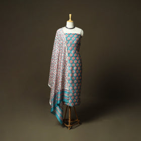 Chanderi silk hand block sanganeri print 3pc unstitched