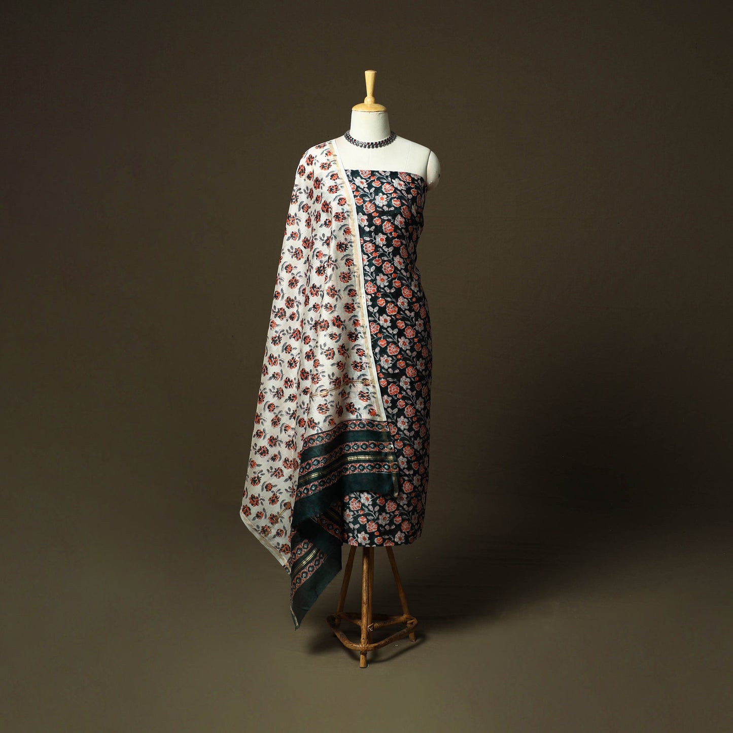 Chanderi silk hand block sanganeri print 3pc unstitched