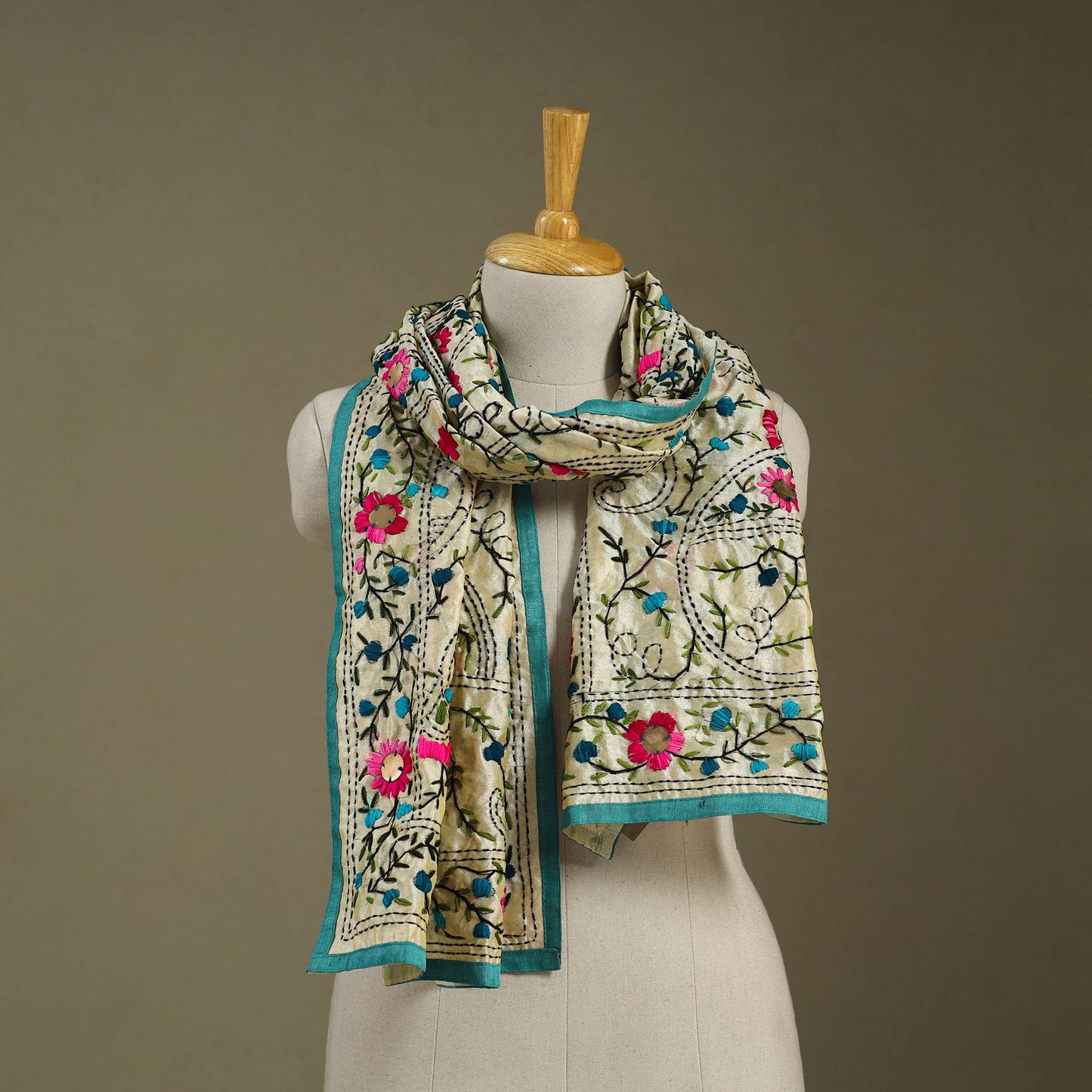 Buy Chanderi Silk Hand Embroidered Stole