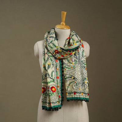 Green Chanderi Silk Hand Embroidered Stole