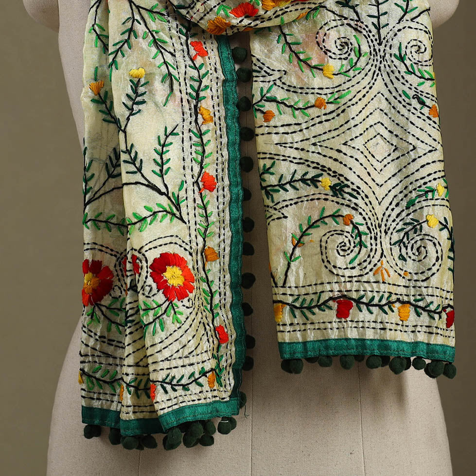 Green Chanderi Silk Hand Embroidered Stole