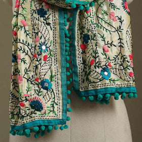 Green - chanderi silk hand embroidered stole 86