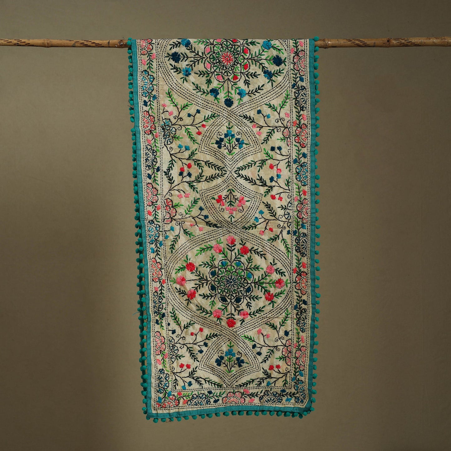 Green - chanderi silk hand embroidered stole 88