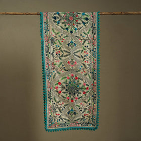 Green - chanderi silk hand embroidered stole 88