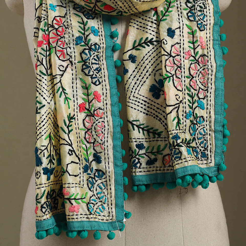 Green - chanderi silk hand embroidered stole 88