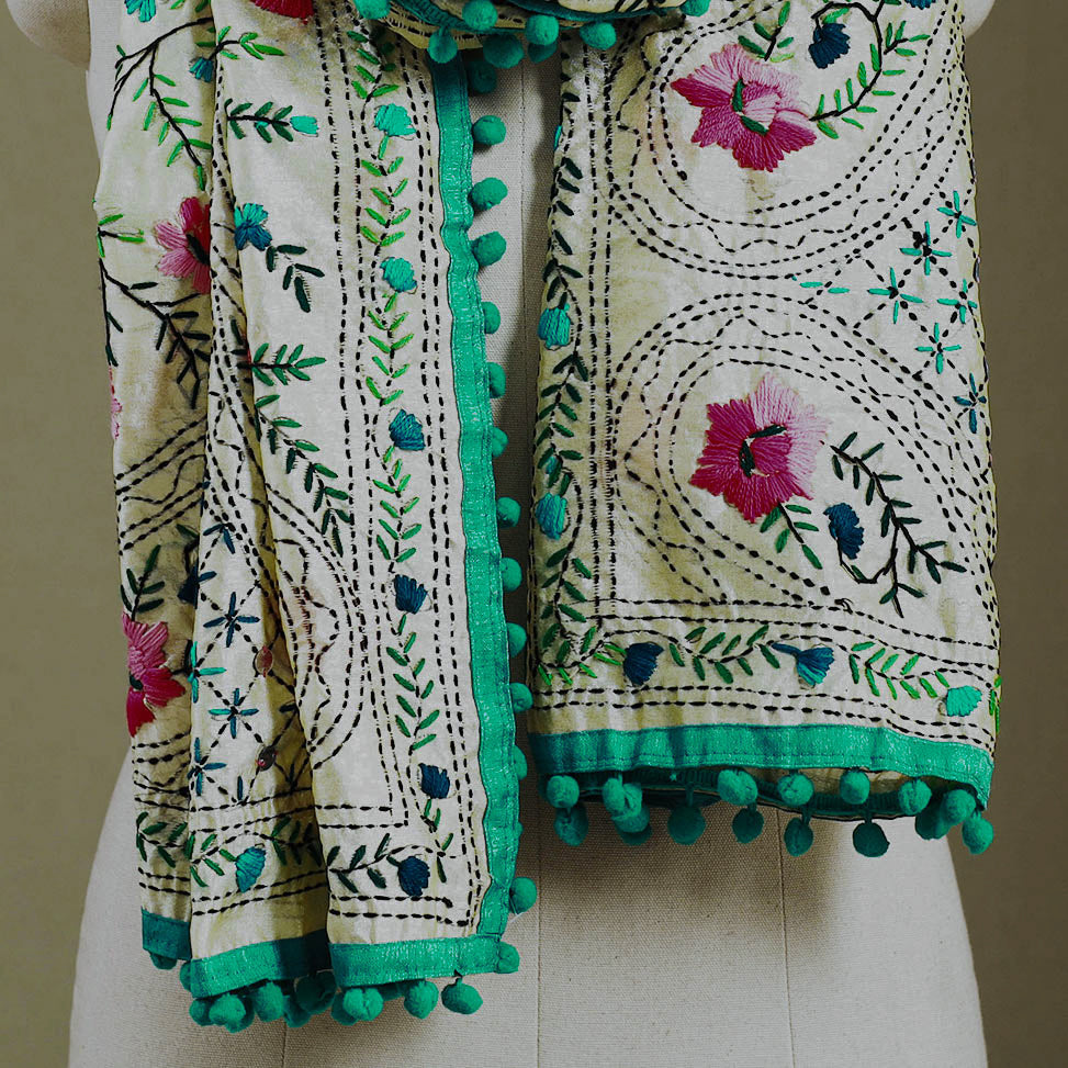 Green Chanderi Silk Hand Embroidered Stole