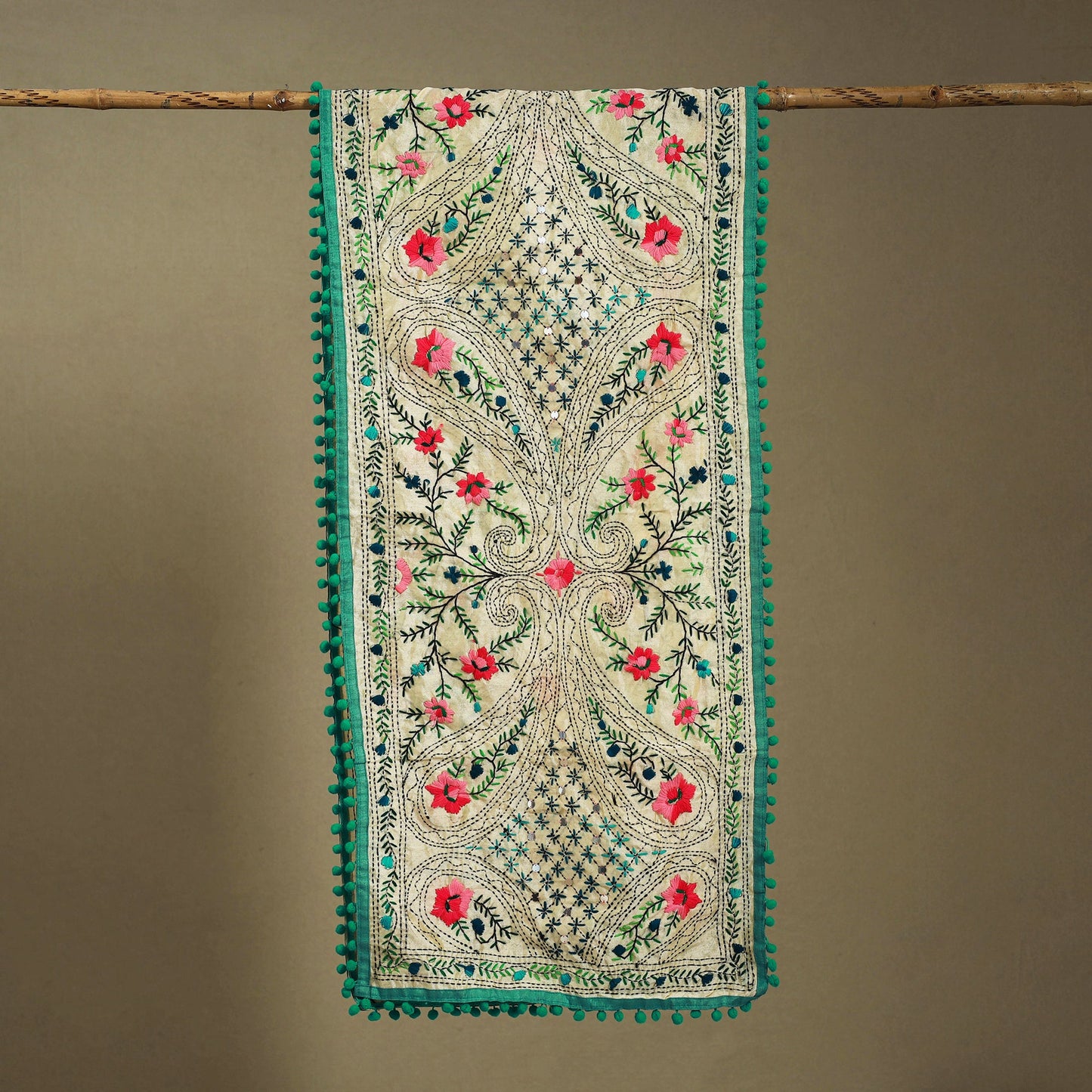 Green Chanderi Silk Hand Embroidered Stole