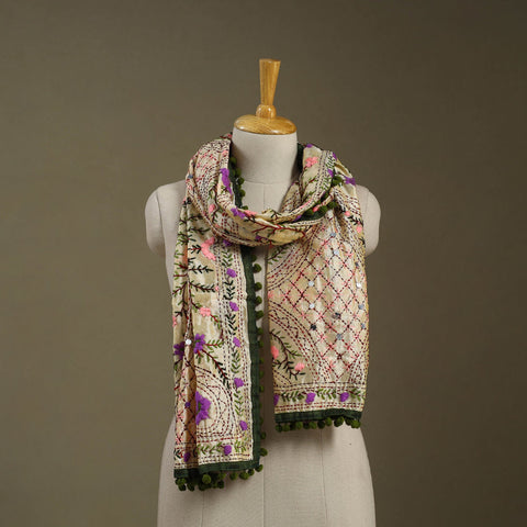 Green Chanderi Silk Hand Embroidered Stole