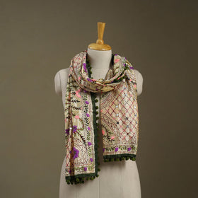 Green Chanderi Silk Hand Embroidered Stole