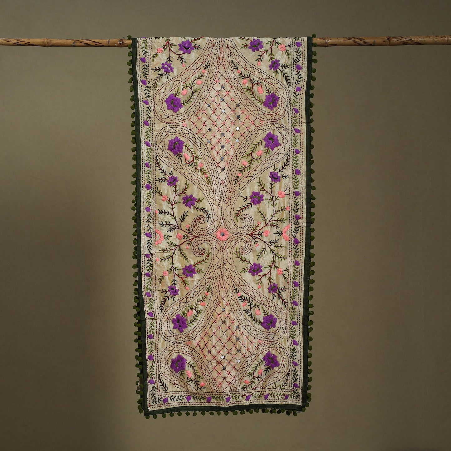 Green Chanderi Silk Hand Embroidered Stole
