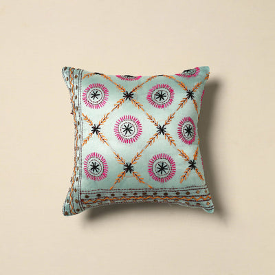 Chanderi silk hand embroidery cushion cover 16 - handcrafted