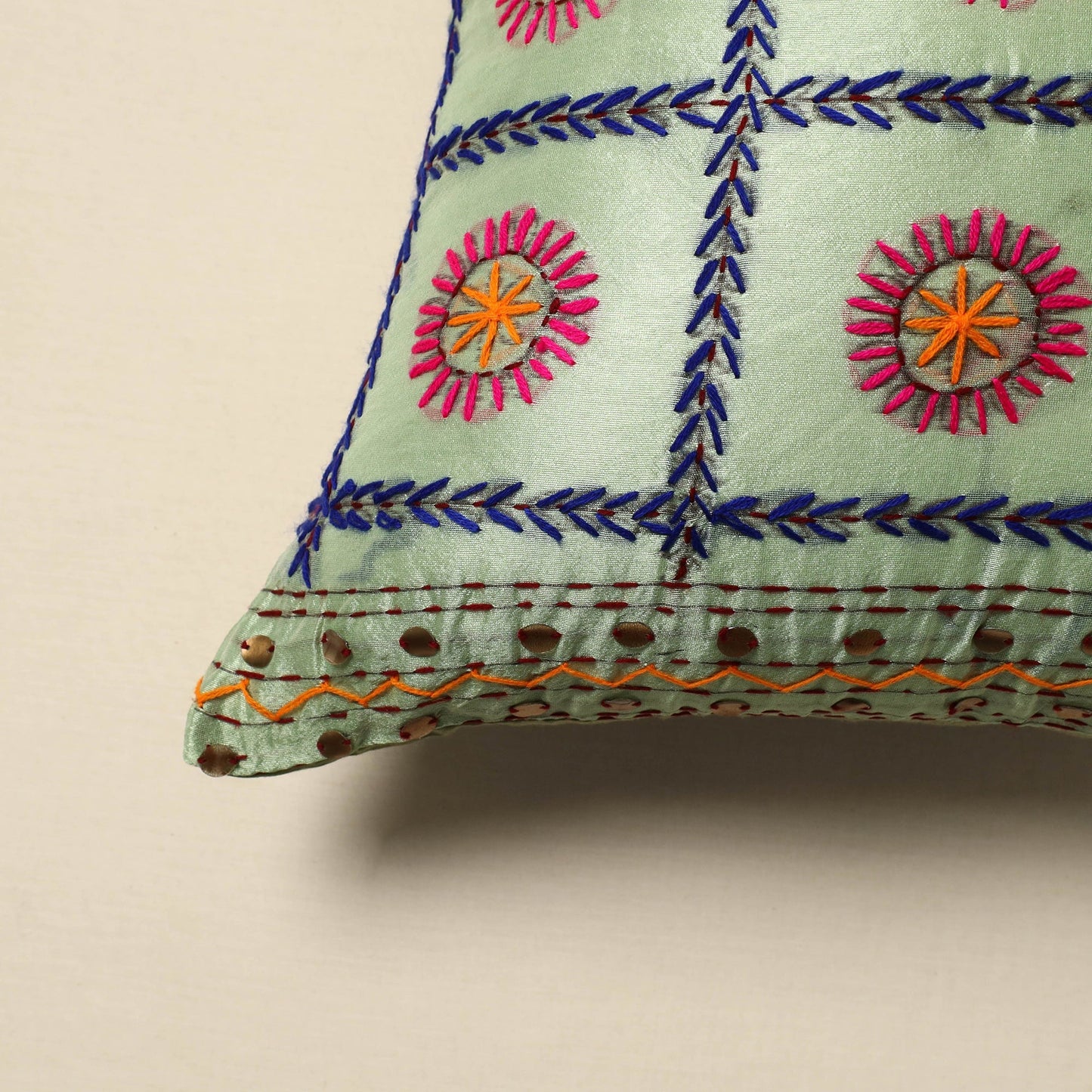 Chanderi silk hand embroidery cushion cover 18 - handcrafted