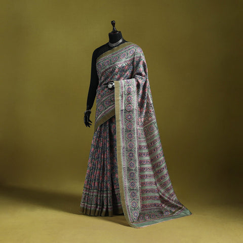 Chanderi silk hand sanganeri saree with ghicha border 12