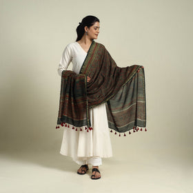 Buy Green Block Print Chanderi Silk Handloom Ajrakh Dupatta