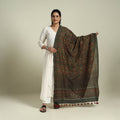 Buy Green Block Print Chanderi Silk Handloom Ajrakh Dupatta