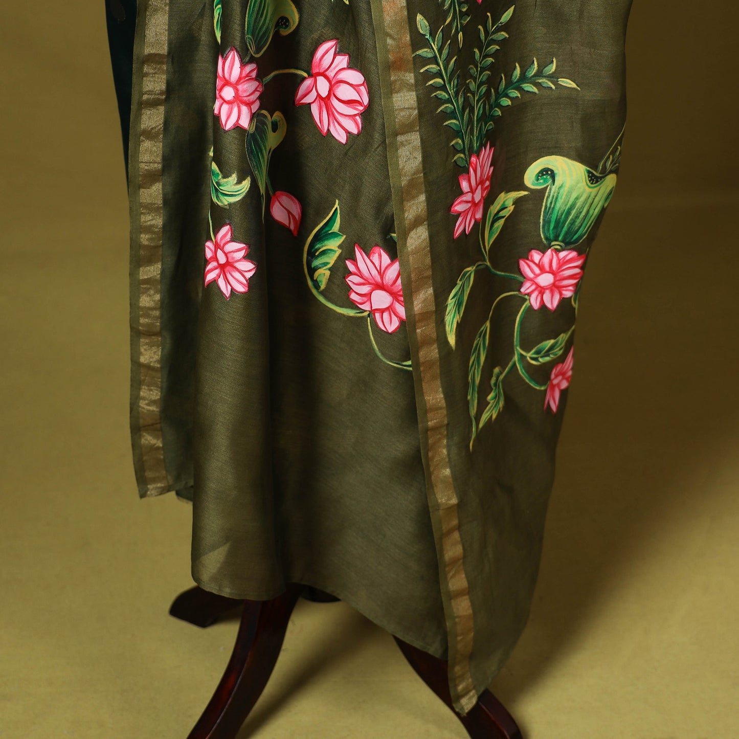 Green - chanderi silk handpainted pichwai dupatta 10