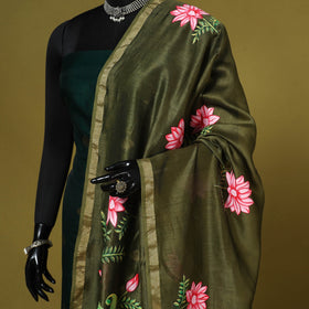 Green - chanderi silk handpainted pichwai dupatta 10