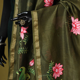 Green - chanderi silk handpainted pichwai dupatta 10