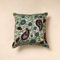 Chanderi Silk Green Phulkari Hand Embroidered Cushion Cover