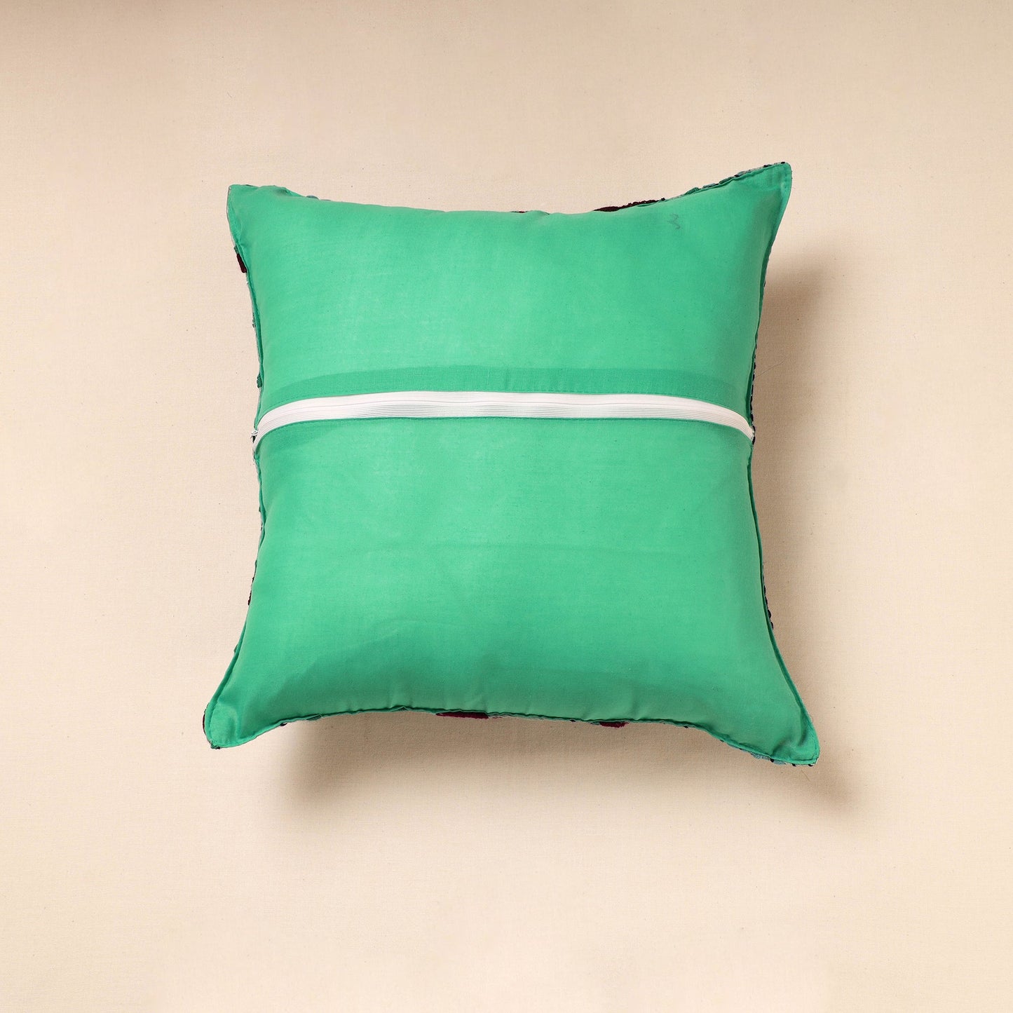 Green - Chanderi Silk Phulkari Hand Embroidered Cushion Cover