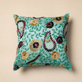 Buy Green Chanderi Silk Phulkari Hand Embroidered Cushion Cover