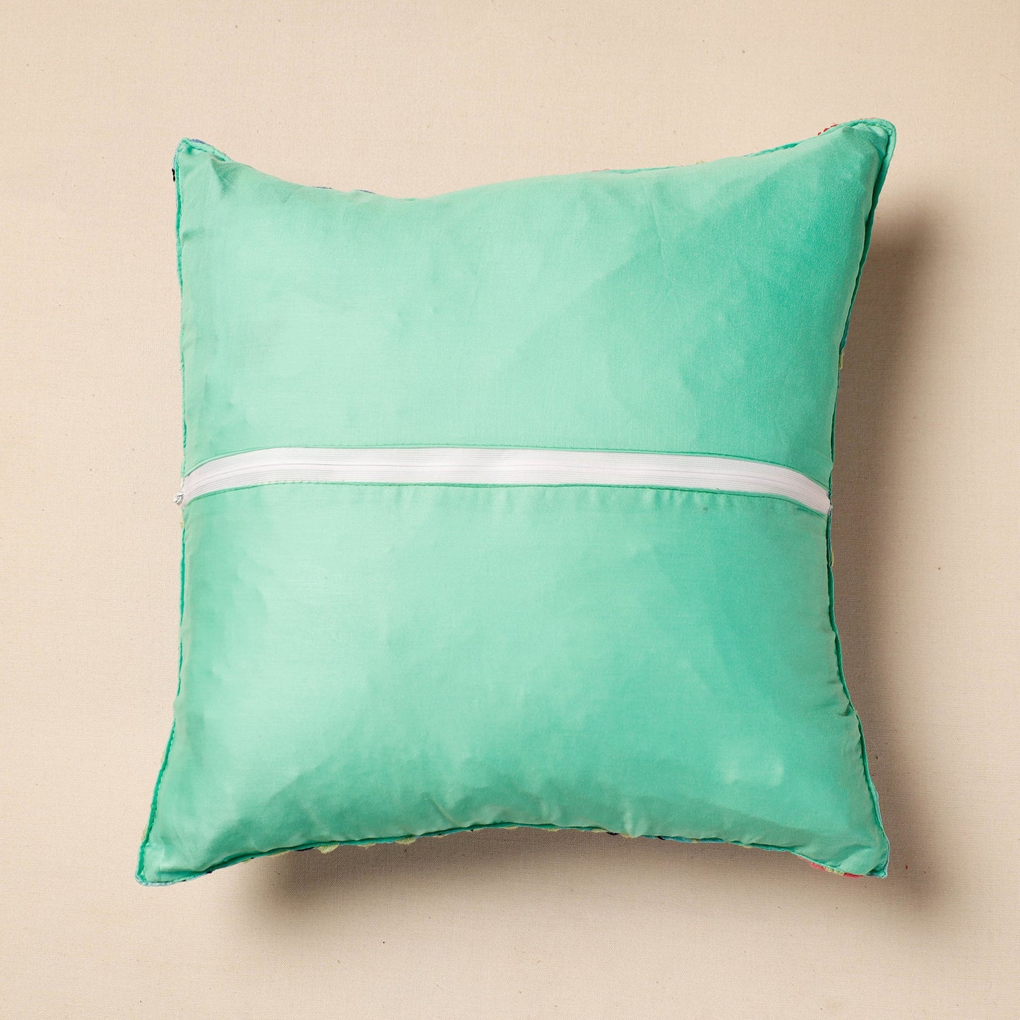 Buy Green Chanderi Silk Phulkari Hand Embroidered Cushion Cover