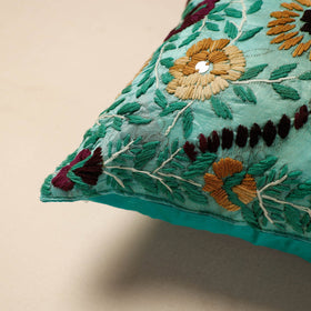 Buy Green Chanderi Silk Phulkari Hand Embroidered Cushion Cover