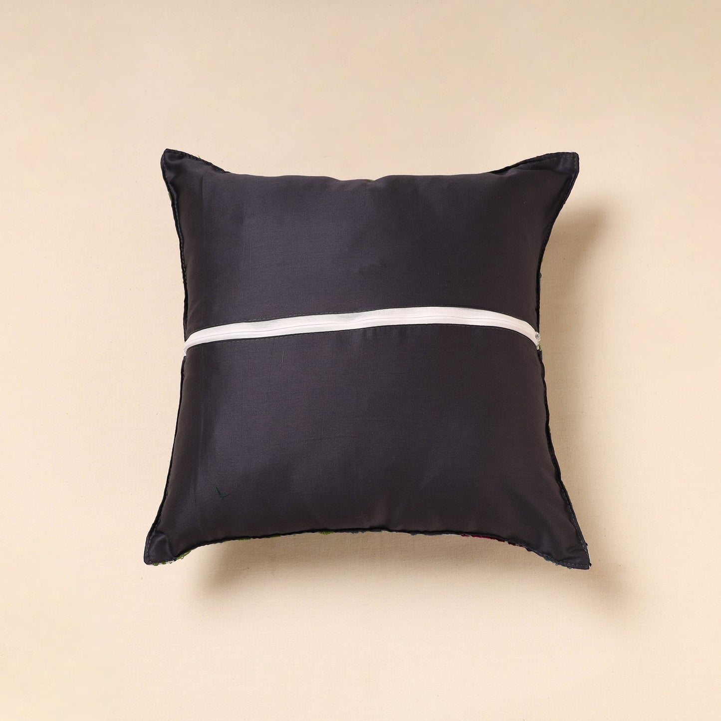 Chanderi Silk Green Phulkari Hand Embroidered Cushion Cover