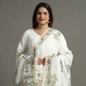 Buy Block Print Chanderi Silk Sanganeri Dupatta
