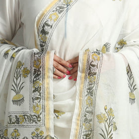 Buy Block Print Chanderi Silk Sanganeri Dupatta