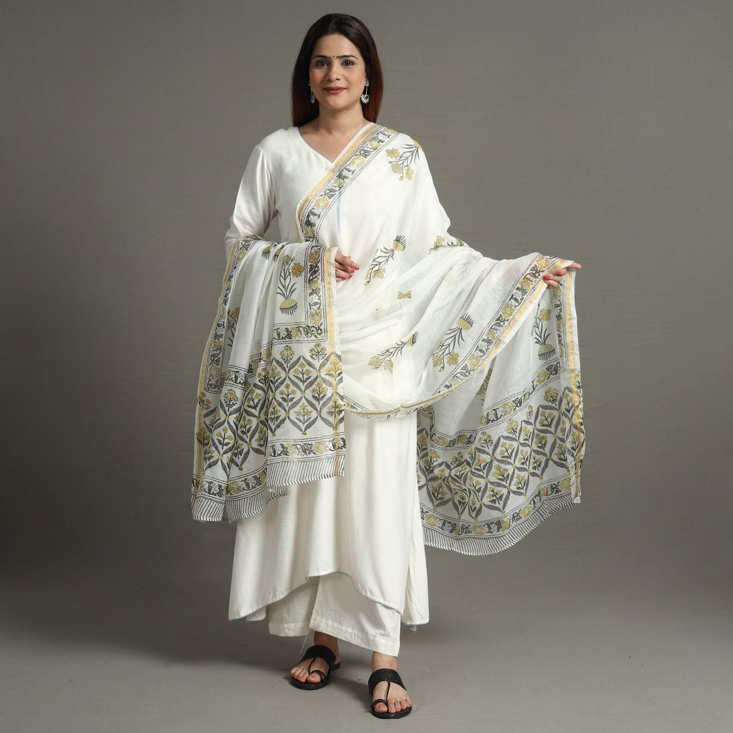 Buy Block Print Chanderi Silk Sanganeri Dupatta