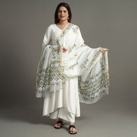 Buy Block Print Chanderi Silk Sanganeri Dupatta