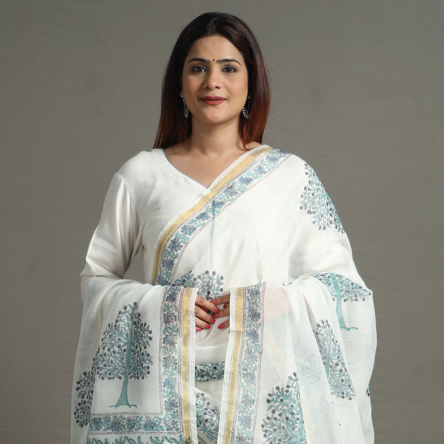 Buy Block Print Chanderi Silk Sanganeri Dupatta