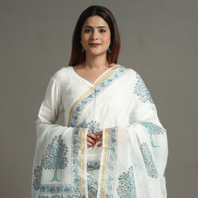 Buy Block Print Chanderi Silk Sanganeri Dupatta