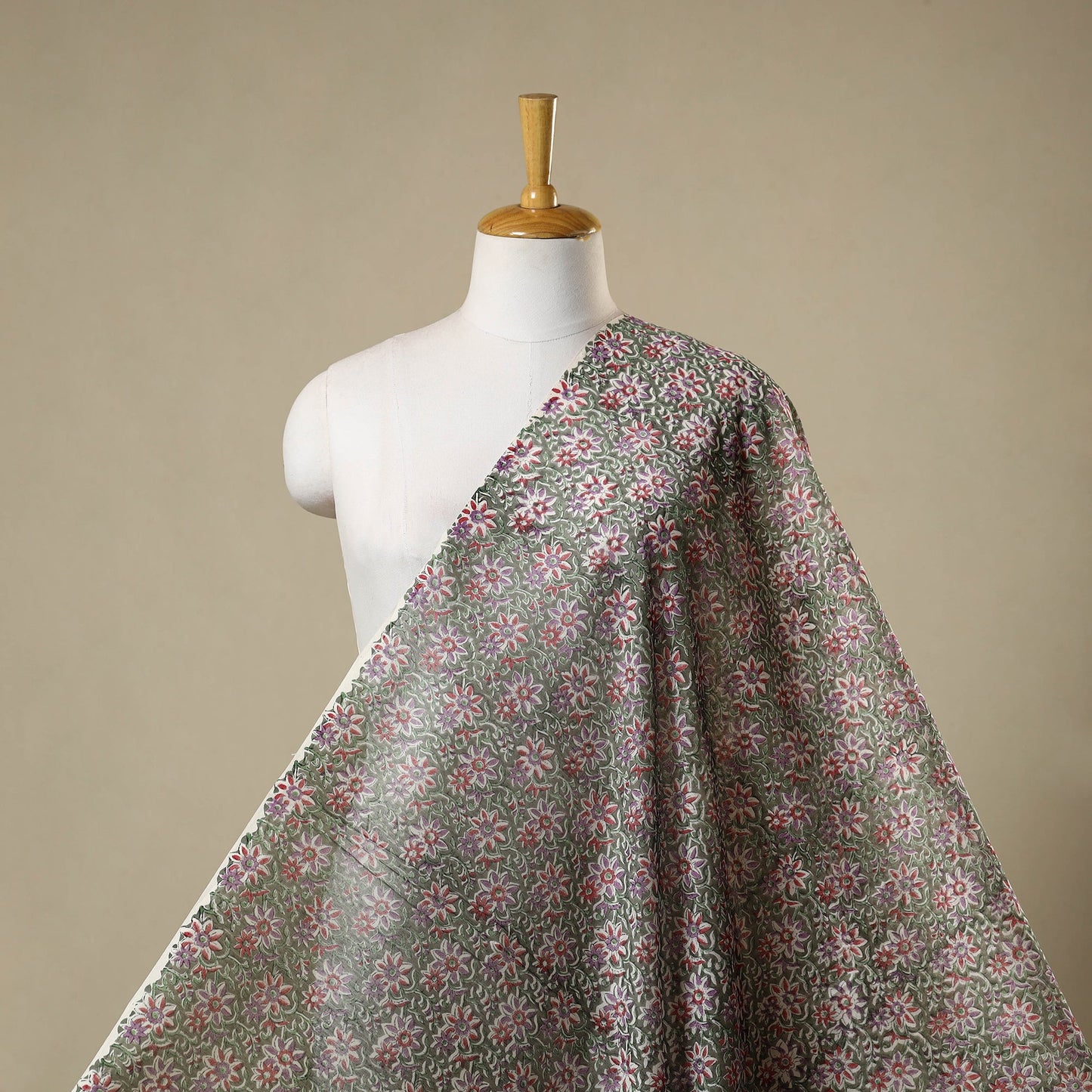 Green - chanderi silk sanganeri fabric 01 - handcrafted