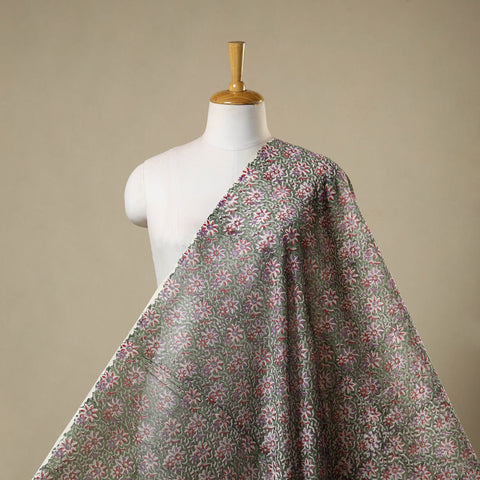 Green - chanderi silk sanganeri fabric 01 - handcrafted