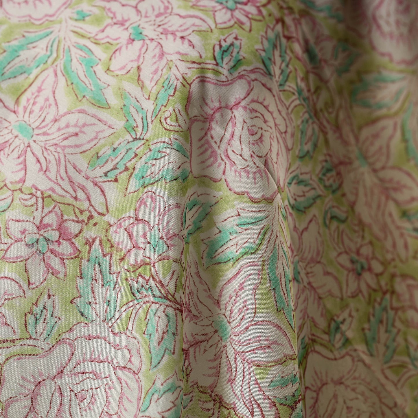 Green - chanderi silk sanganeri fabric 02 - handcrafted