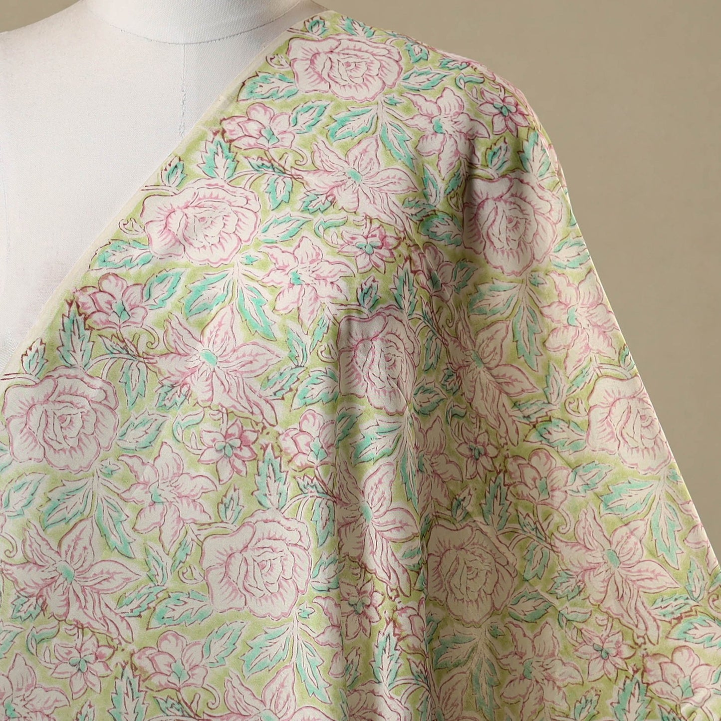 Green - chanderi silk sanganeri fabric 02 - handcrafted