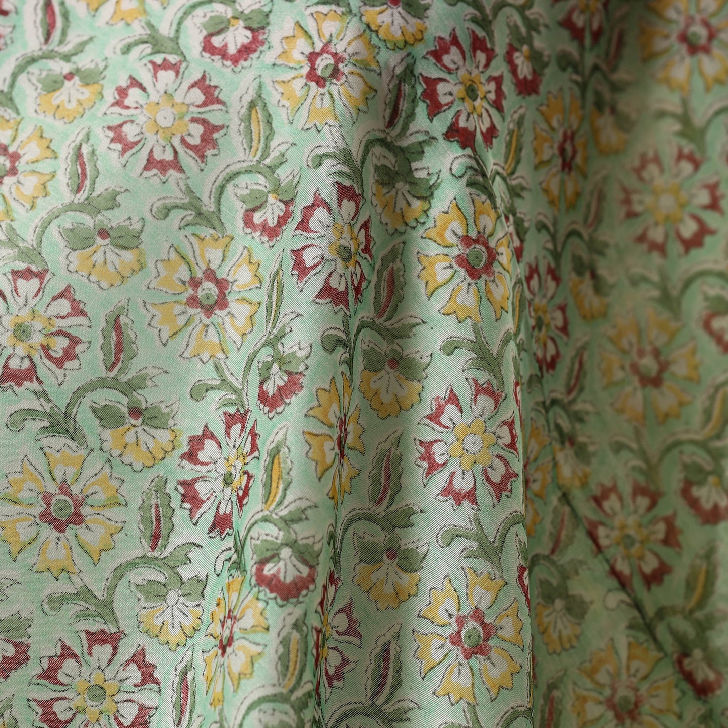 Green - chanderi silk sanganeri fabric 03 - handcrafted