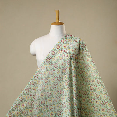 Green - chanderi silk sanganeri fabric 03 - handcrafted