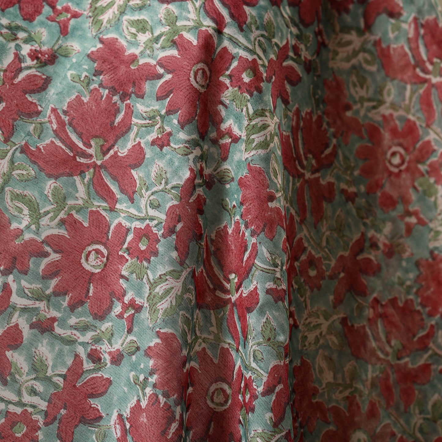 Green - chanderi silk sanganeri fabric 05 - handcrafted