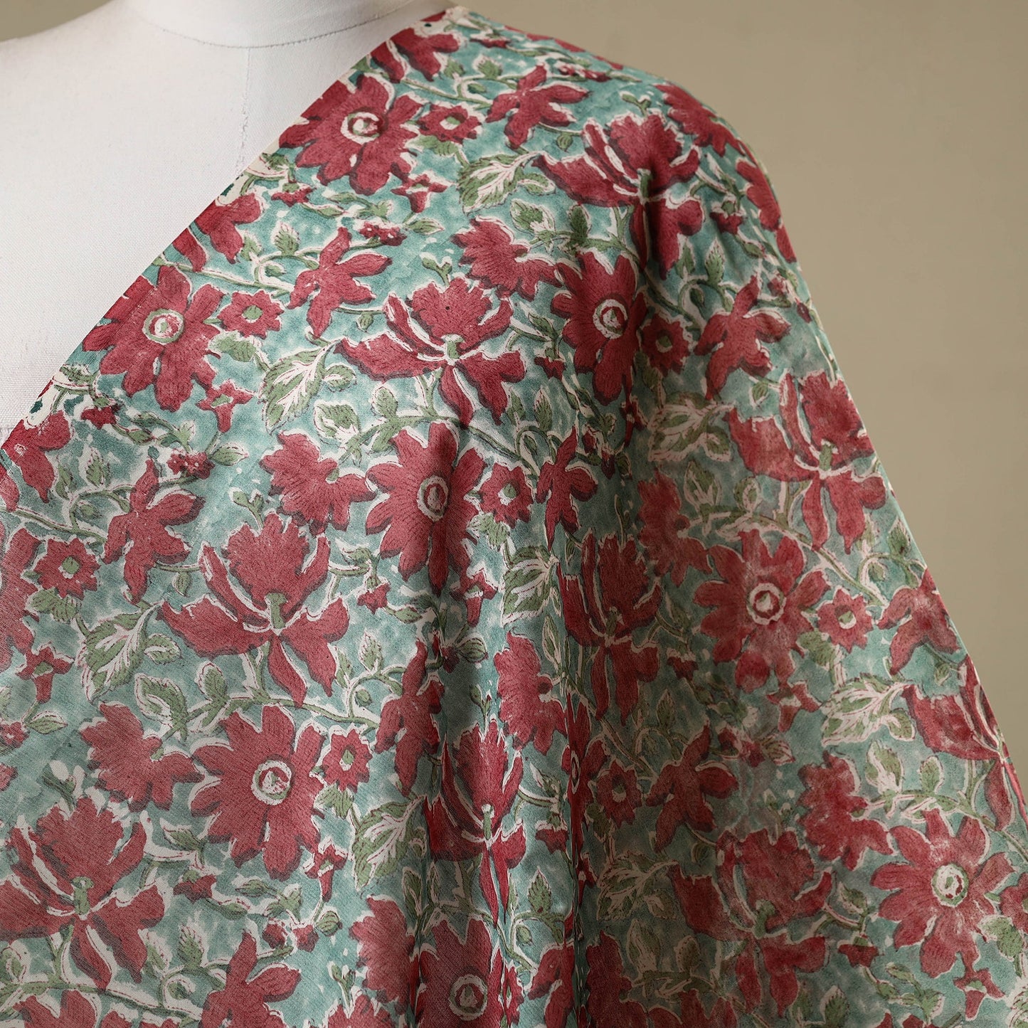 Green - chanderi silk sanganeri fabric 05 - handcrafted