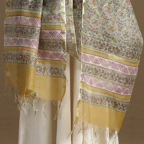 Green - Block Print Chanderi Silk Sanganeri Floral Dupatta 51