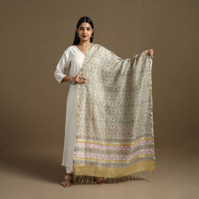 Green - Block Print Chanderi Silk Sanganeri Floral Dupatta 51