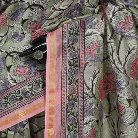 Block Print Chanderi Silk Sanganeri Saree with Zari Border