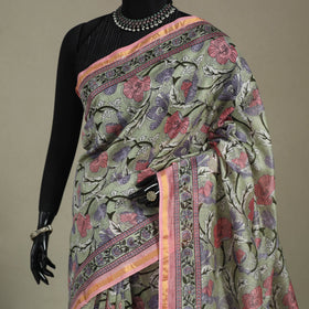 Block Print Chanderi Silk Sanganeri Saree with Zari Border