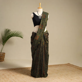 Green Chanderi Silk Block Print Ajrakh Saree